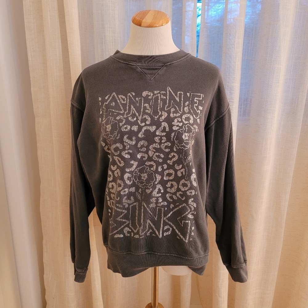 Anine Bing Charcoal Gray Leopard Graphic Sweatshirt